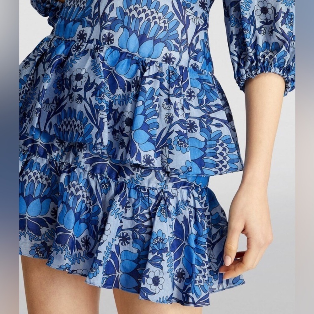 New! SANDRO PARIS Eyana Yana Scarf Linen Print Mini Dress 💙 XS - Picture 5 of 11